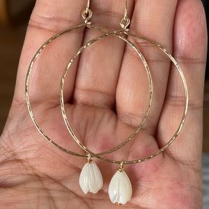 Hawaiian Pikake Large hammered 14K GOLD filled Hoop earrings